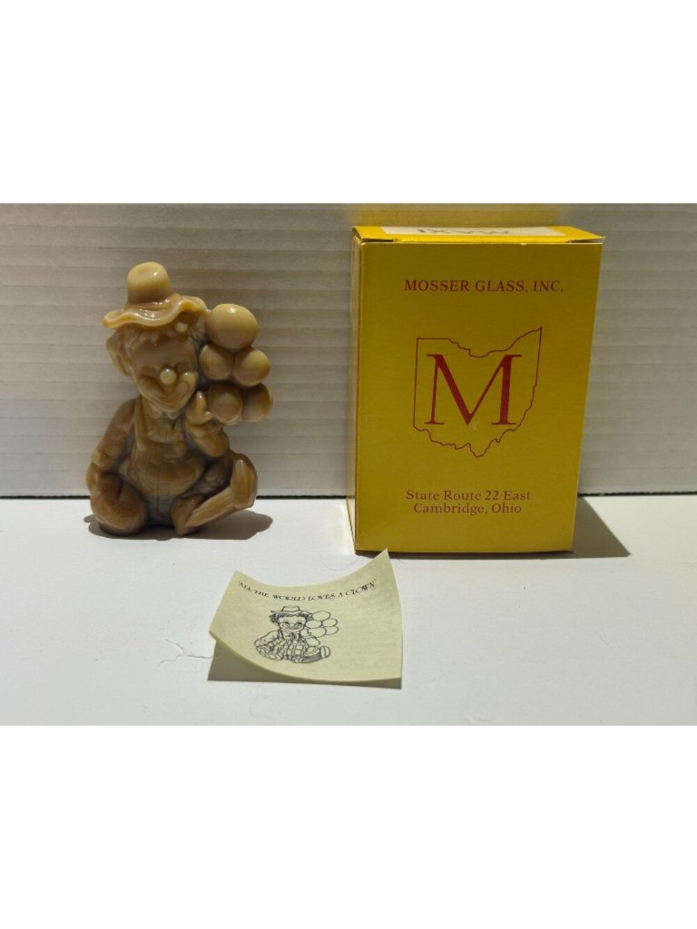 Vintage Mosser Glass All the World Loves A Clown "Maxi" Tan/Brown